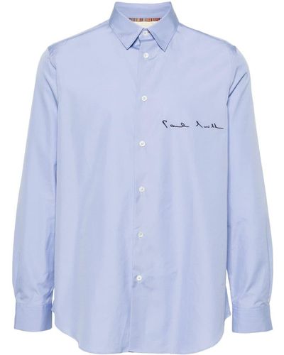 Paul Smith Logo-embroidered Cotton Shirt - Blue