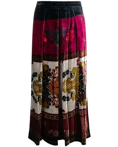 Pierre Louis Mascia Kanada Patterned Floral-print Velvet Skirt - Red