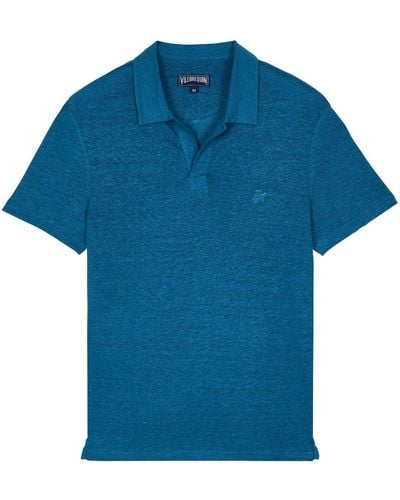 Vilebrequin Embroidered-logo Linen Polo Shirt - Blue