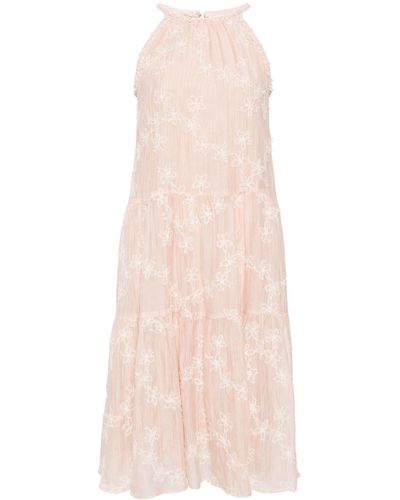 B+ AB Floral-embroidered Midi Dress - Pink
