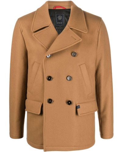 Fay Textured Double-breasted Coat - Brown