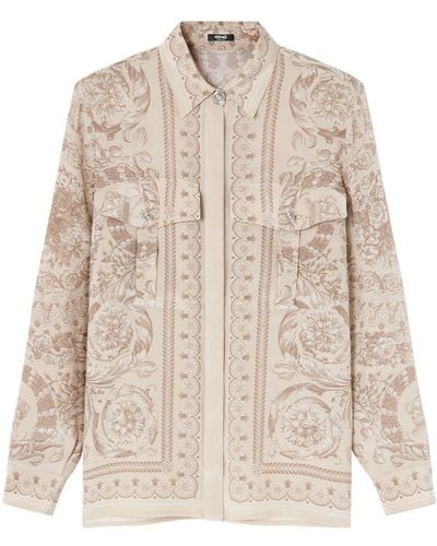 Versace Camisa en crepé de china con estampado Barocco - Neutro