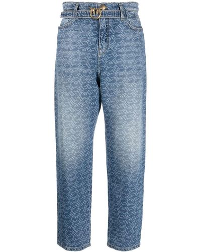 Pinko Gerade Jeans mit Logo-Print - Blau