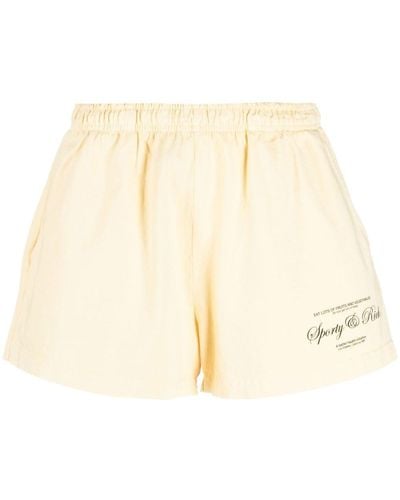 Sporty & Rich Logo-print Cotton Mini Shorts - Natural