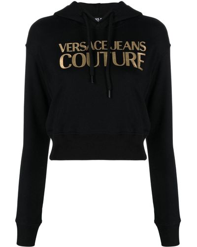 Versace Hoodie en coton à logo strassé - Noir