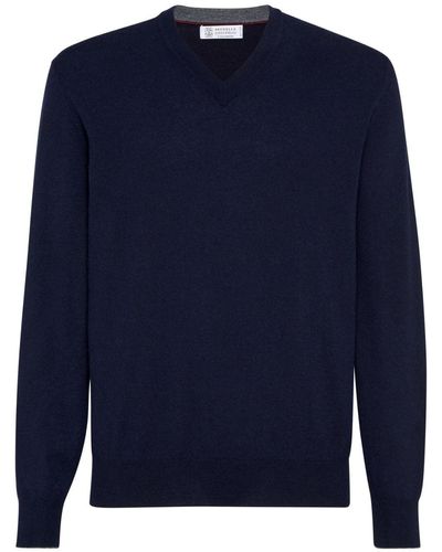 Brunello Cucinelli Maglione con scollo a V - Blu