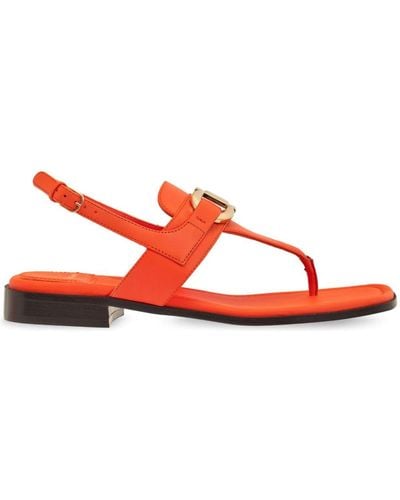 Ferragamo Gancini Leather Flat Sandals - Red