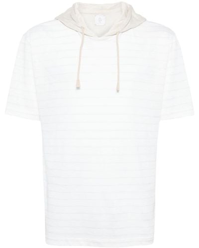 Eleventy Gestreiftes T-Shirt mit Kapuze - Weiß