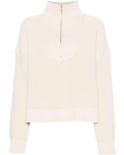 Closed Half-zip Ribbed Jumper - White