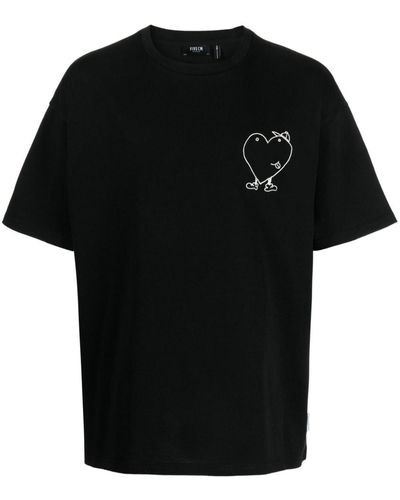 FIVE CM Heart-print Cotton T-shirt - Black