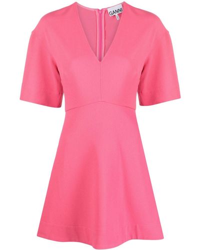 Ganni Flared Mini-jurk - Roze
