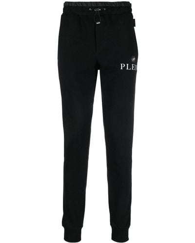 Philipp Plein Pantalones de chándal con placa del logo - Negro