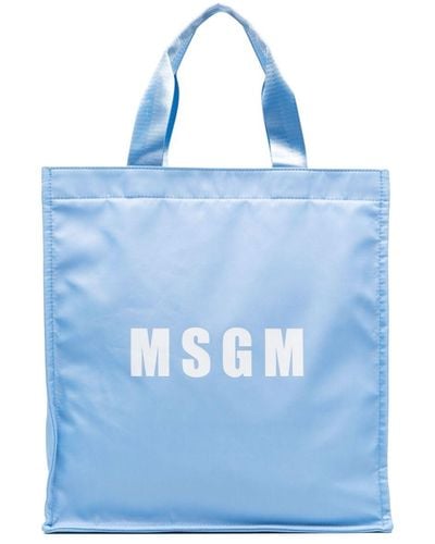 MSGM Bolso shopper con logo estampado - Azul