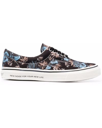 Undercover Floral-print Lace-up Canvas Trainers - Black