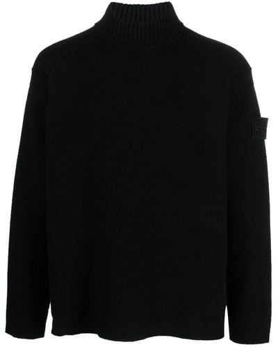 Stone Island Logo-patch Virgin Wool Roll-neck Sweater - Black