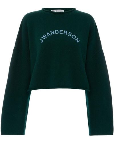 JW Anderson Cropped Logo-print Sweater - Green