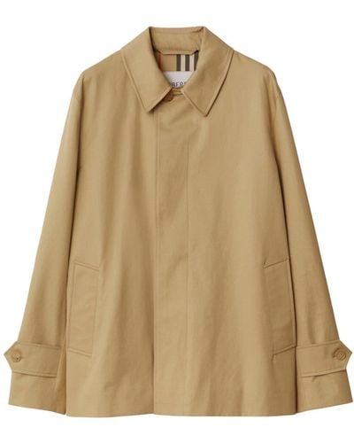 Burberry Single-breasted Cotton Car Coat - Natural