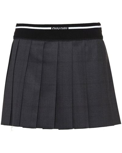 Miu Miu Glen Plaid-check Pleated Mini Skirt - Black