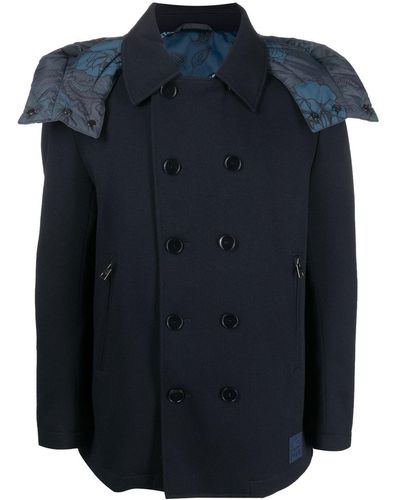 Etro Detachable-hood Double-breasted Coat - Blue