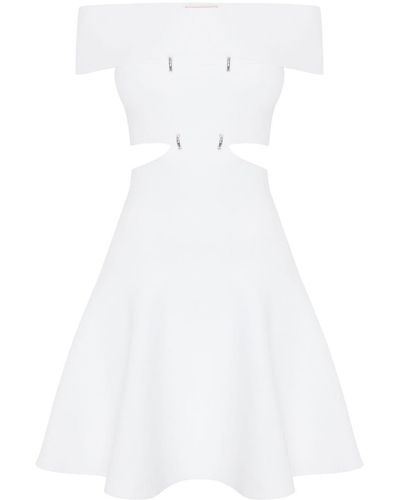 Alexander McQueen Mini-robe Épaules Nues En Mailles Stretch À Découpes Et À Ornements - Blanc
