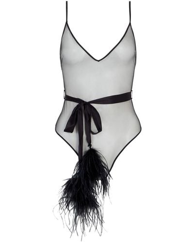 Kiki de Montparnasse Dita Feather Bodysuit - Grey