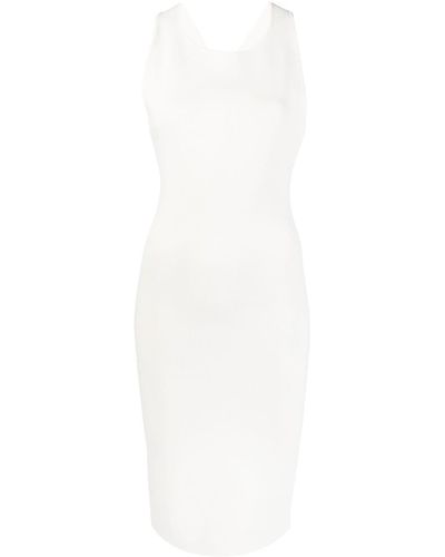 Yves Salomon Ribbed Cross-strap Midi Dress - White