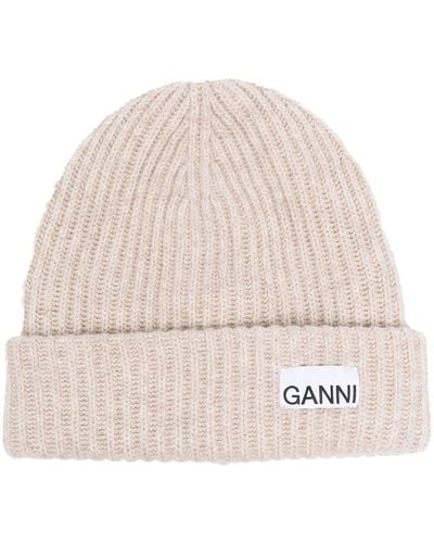 Ganni Neutral Ribbed Knit Beanie Hat - Women's - Wool/recycled Polyamide/recycled Wool - Natural