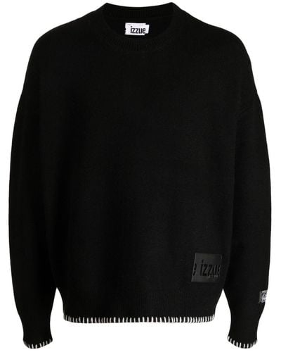 Izzue Logo-appliqué Fine-knit Sweater - Black