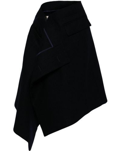 Sacai Asymmetric Wool Midi Skirt - Black