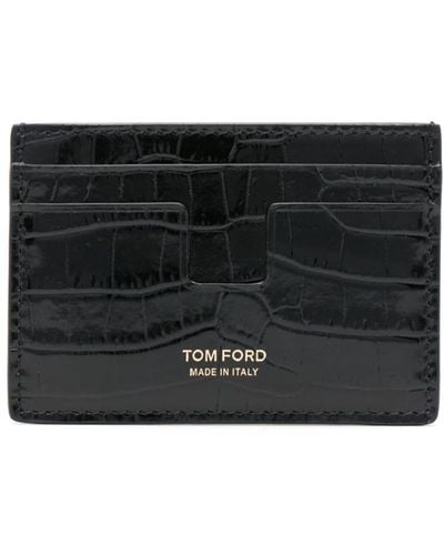 Tom Ford Kartenetui mit Kroko-Optik - Schwarz