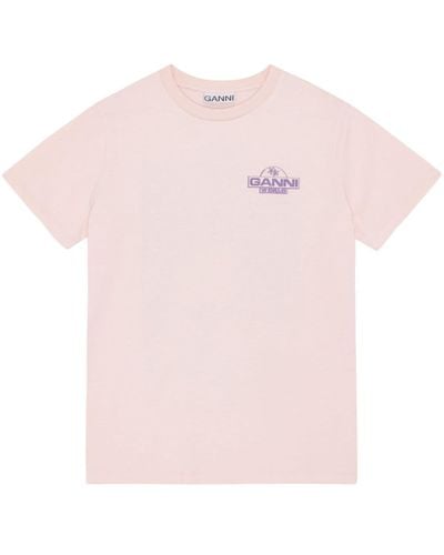 Ganni T-Shirt mit Logo-Print - Pink