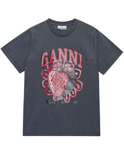 Ganni T-shirt Met Print Van Biologisch Katoen - Zwart