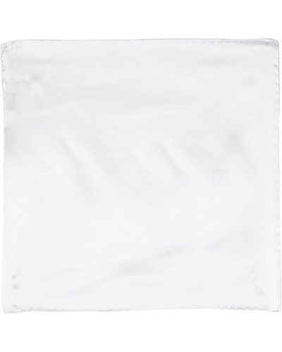 Saint Laurent Log-embroidered Silk Pocket Square - White