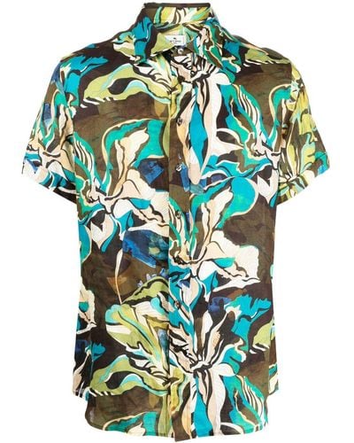 Etro Floral Print Linen Shirt - Green