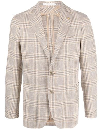 Tagliatore Plaid-check Print Blazer - Natural