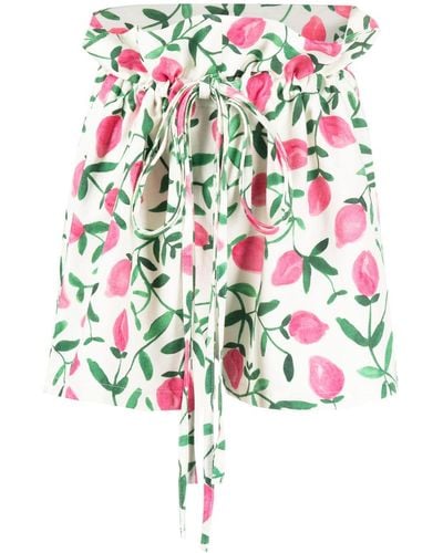 BENJAMIN BENMOYAL Floral-print Paperbag Shorts - White
