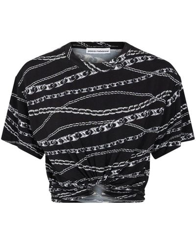 Rabanne Chain-print Cropped T-shirt - Black