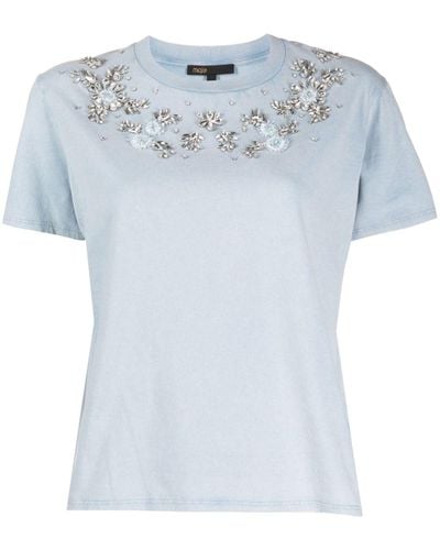 Maje Crystal-embellished cotton T-shirt - Blu