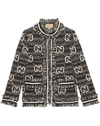 Gucci GG Frayed Tweed Jacket - Black