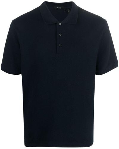 Theory Button-fastening Cotton-blend Polo Shirt - Blue