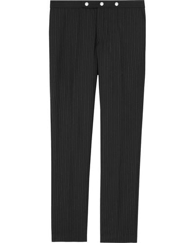 Burberry Classic Fit Pinstriped Wool Tailored Trousers - Black