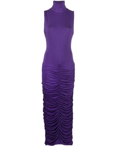 Concepto High Neck Ruched Dress - Purple