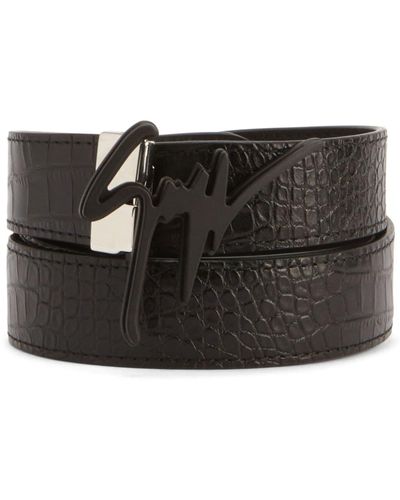 Giuseppe Zanotti Giuseppe Crocodile-effect Leather Belt - Black