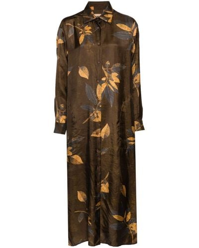 Uma Wang Leaf-print Long-sleeved Dress - Brown