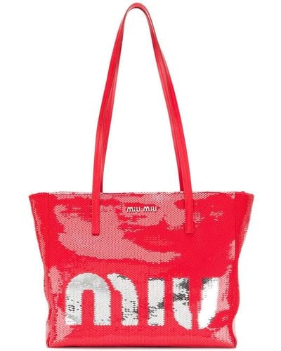 Miu Miu Bolso shopper con logo estampado - Rojo
