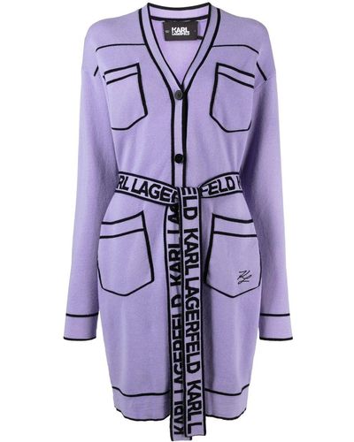 Karl Lagerfeld Contrasting Trim Belted Cardi-coat - Purple