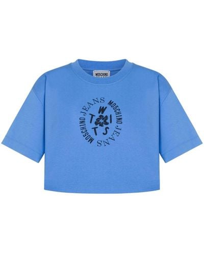 Moschino Jeans Katoenen T-shirt Met Logoprint - Blauw