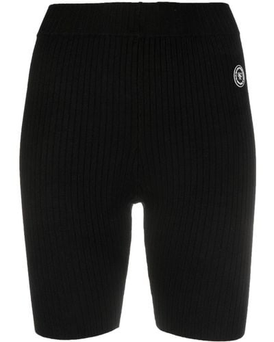 Sporty & Rich Logo-patch Ribbed-detailing Shorts - Black