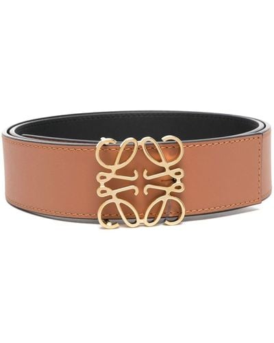 Loewe Anagram-buckle Leather Belt - Natural