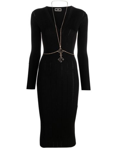 Elisabetta Franchi Cable-link Chain Layered Midi Dress - Black